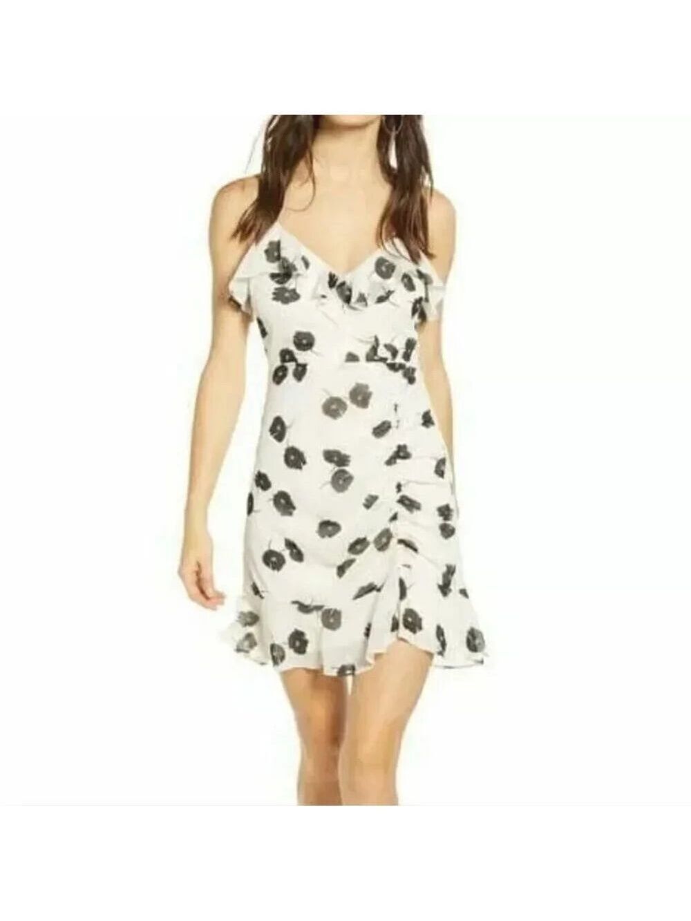 All In Favor Callie Ruffle Minidress In Black Floral